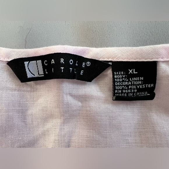 Carole Little 100% Linen Boho 3/4 Sleeves Tunic Top Blouse XL embroidery Pink - Picture 6 of 7